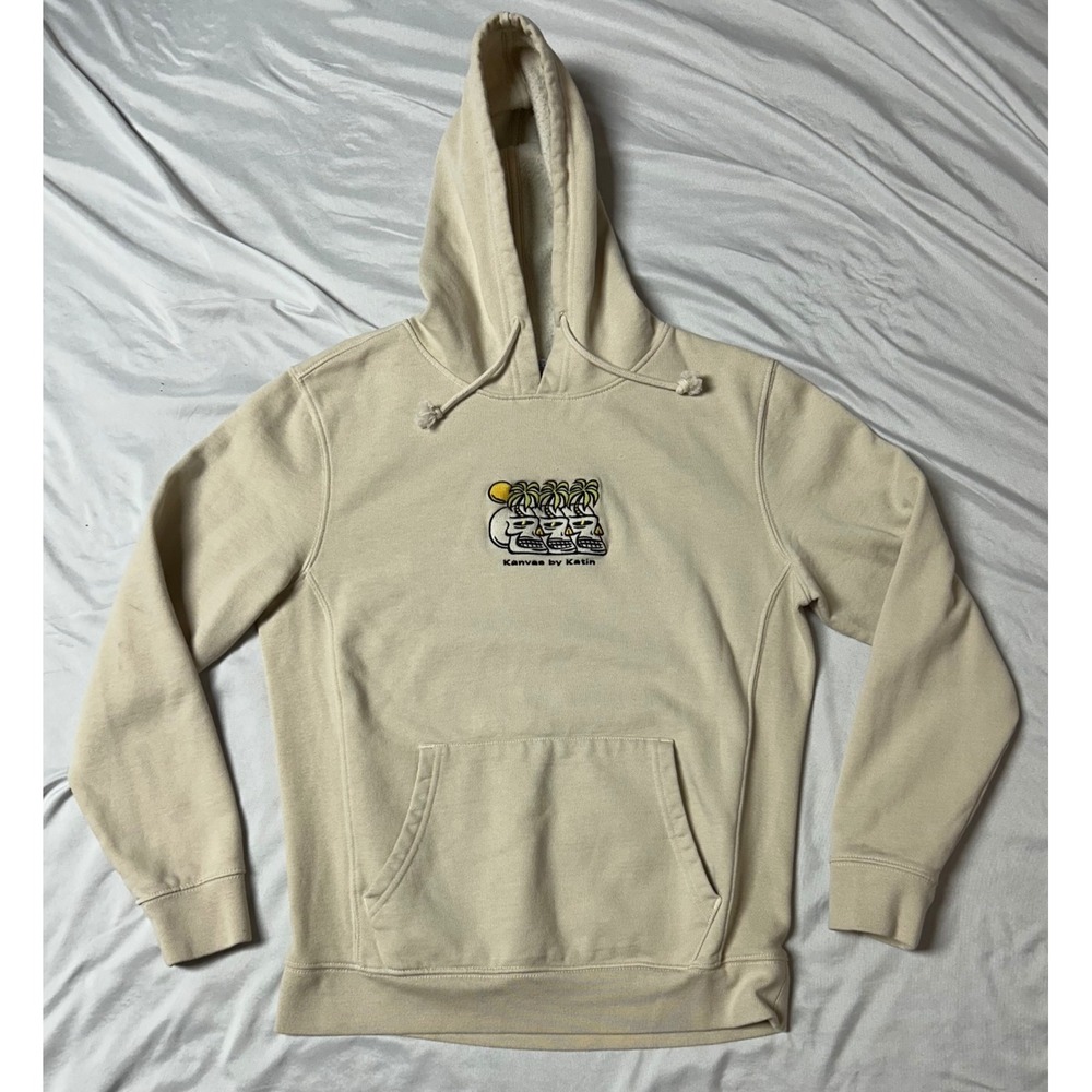 Katin Kanvas Skulls Palm Tree Graphic Hoodie Cream Beige Women's Large LG 14-16